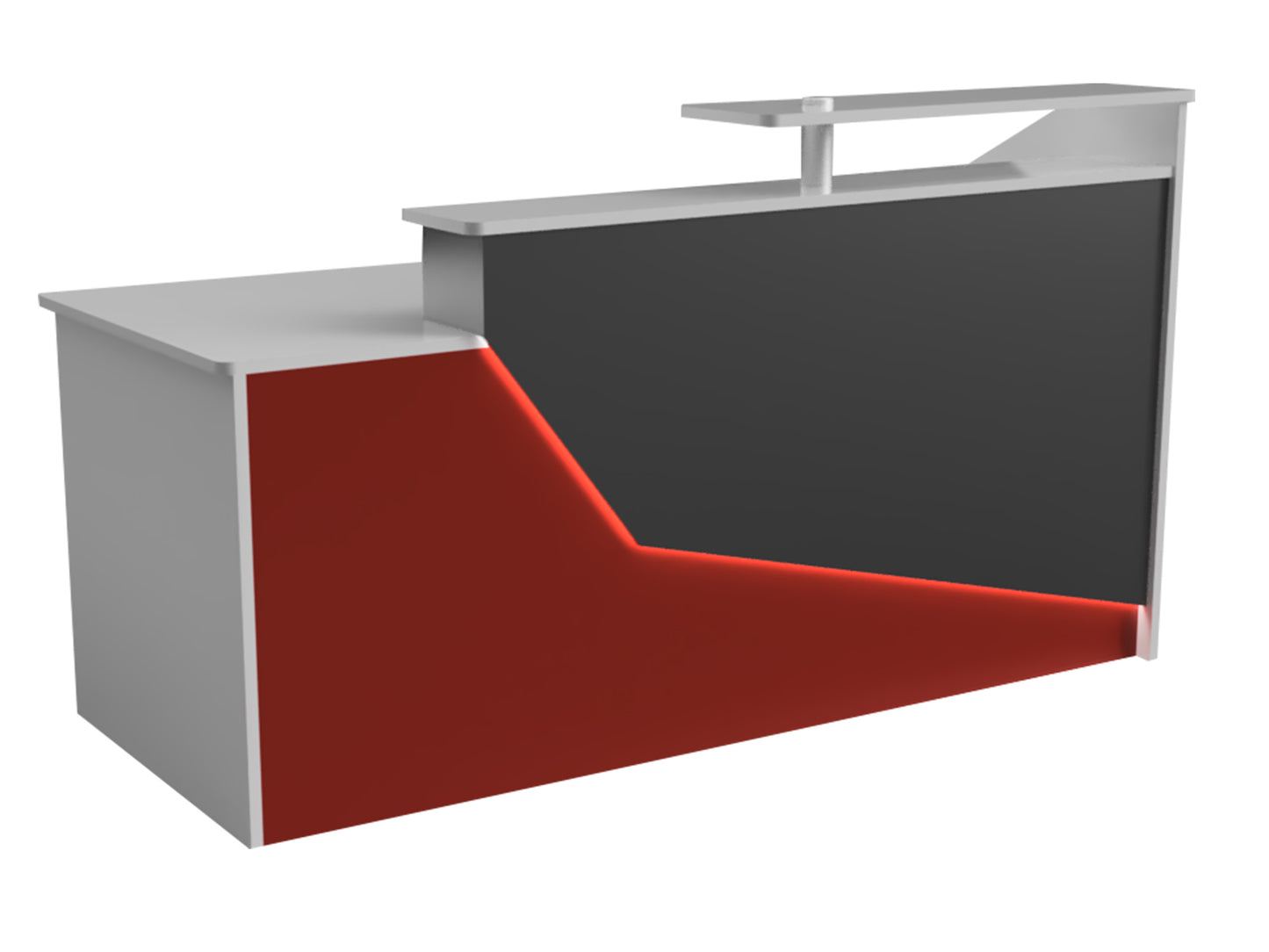 This is the California Reception Desk. It is a clean Modern Reception desk with LED lights. This desk is perfect for any office, retail store, hotel, lobby, and much more.