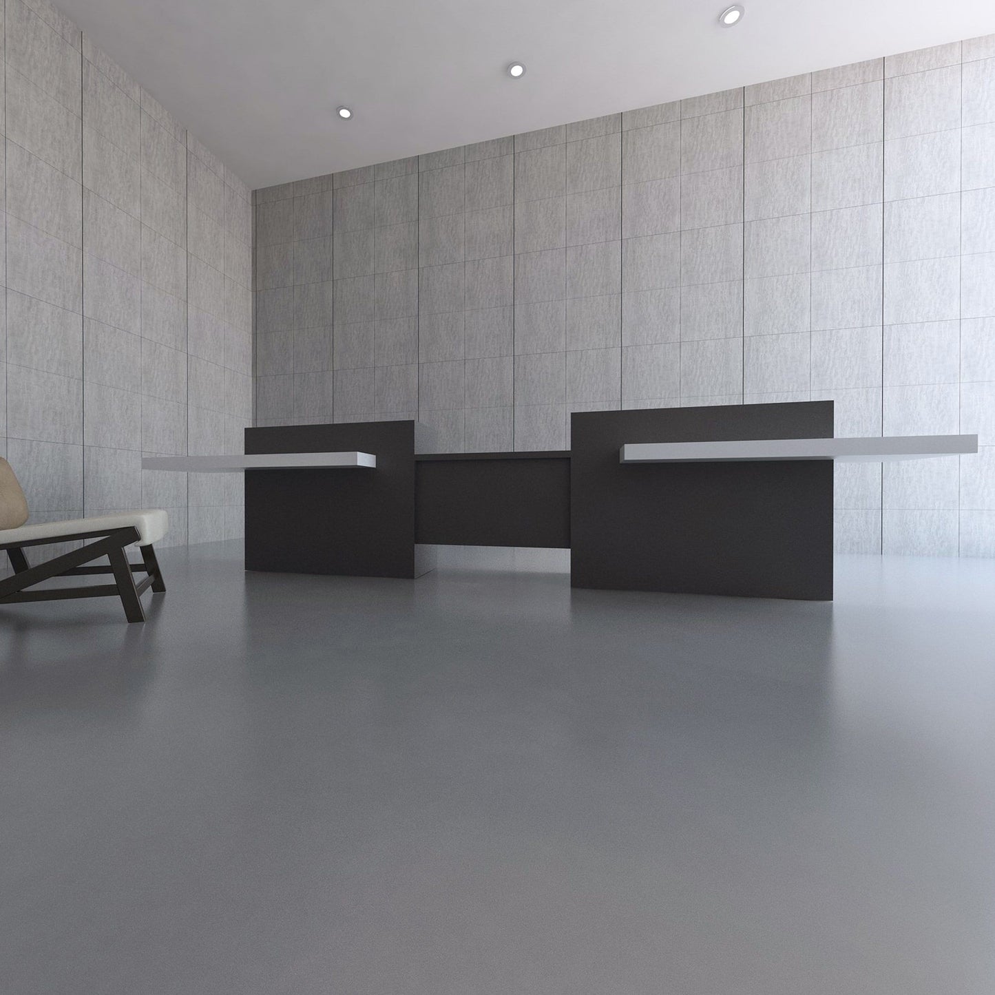 This sleek yet bold reception counter or reception desk has a modern look with a warm feel.