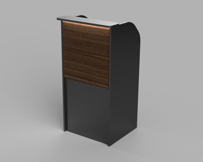 Modern hostess stand in restaurant entrance . Manufactured in Newbury Park California