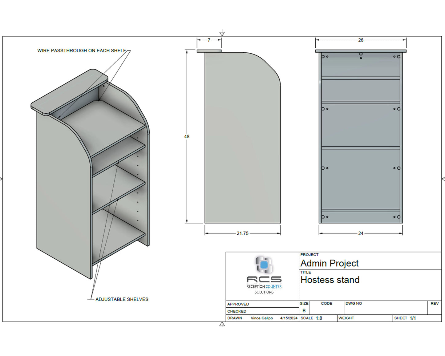 Hostess Stand with multiple color options that can be used as a check in stand, podium, front desk or reception desk