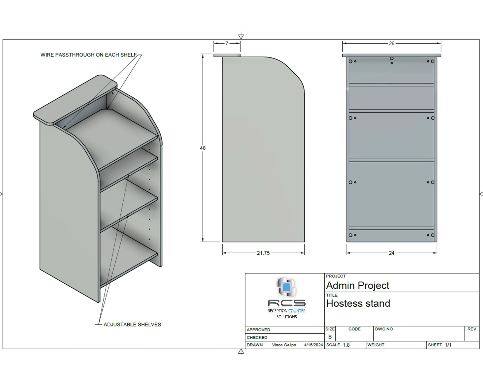 Hostess Stand with multiple color options that can be used as a check in stand, podium, front desk or reception desk