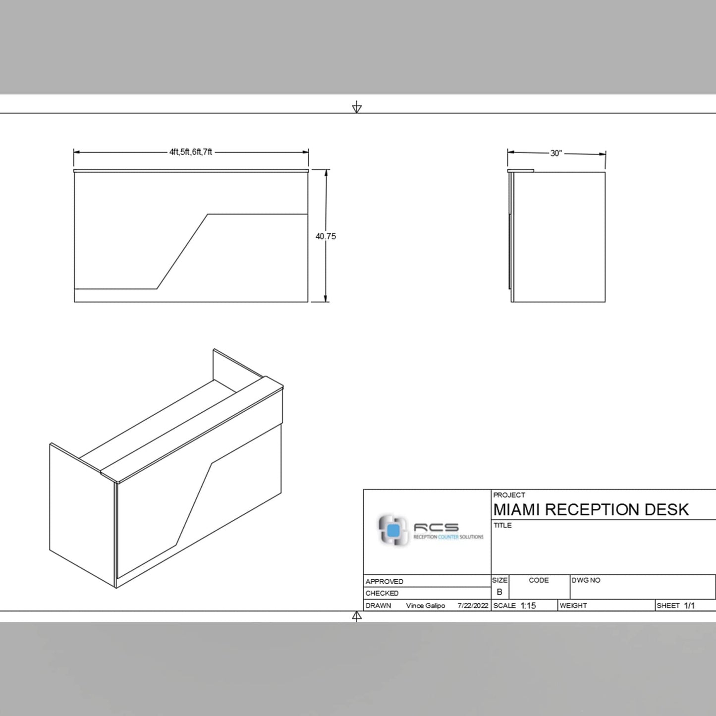 Modern reception desk, sales counter, front desk