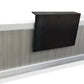 This sleek yet bold reception counter or reception desk has a modern look with a warm feel.