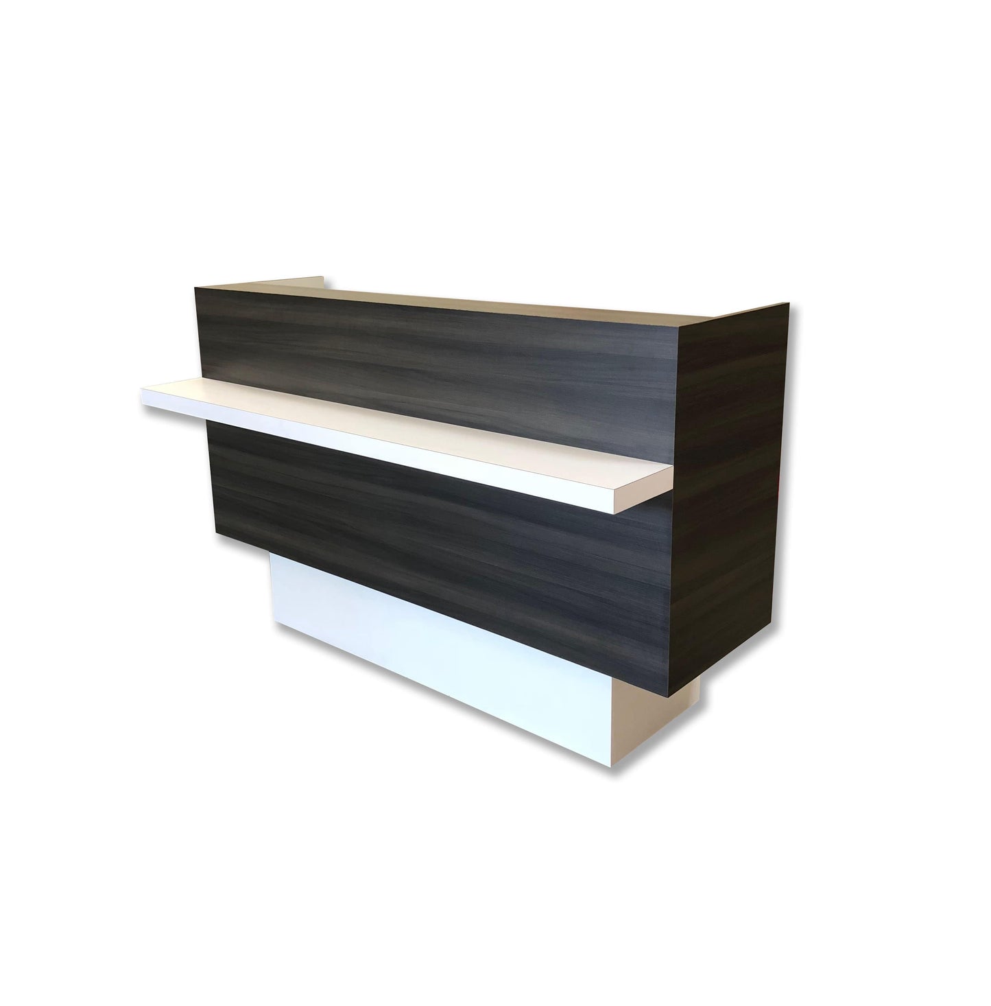 This sleek yet bold reception counter or reception desk has a modern look with a warm feel.