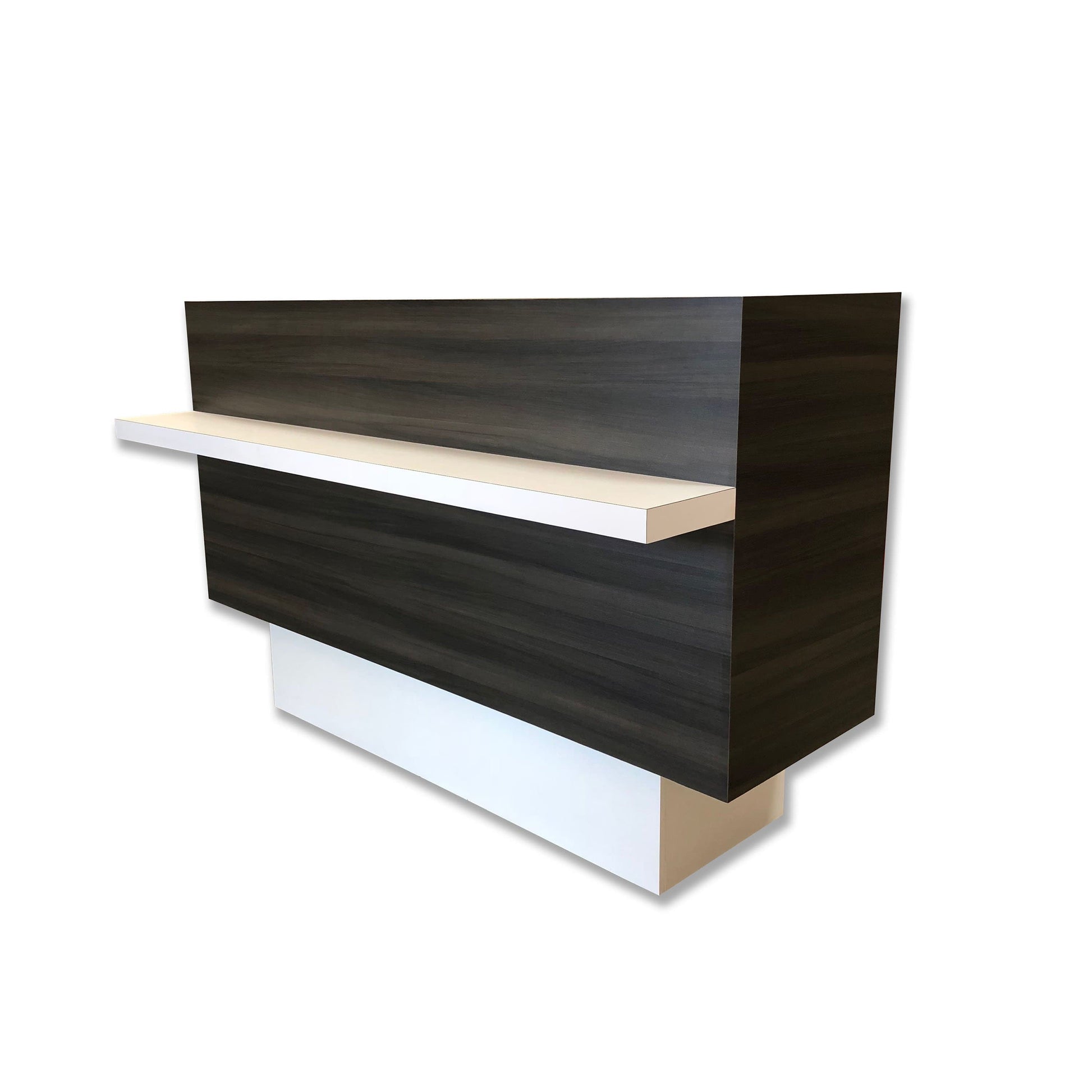 This sleek yet bold reception counter or reception desk has a modern look with a warm feel.
