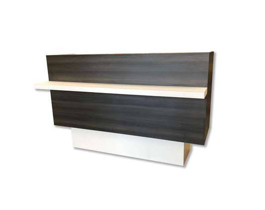 This sleek yet bold reception counter or reception desk has a modern look with a warm feel.