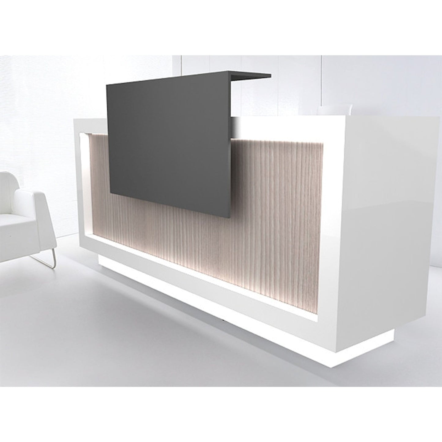 Contemporary reception desk workstation has a modern look with clean lines