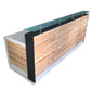 white reception desk with glass riser